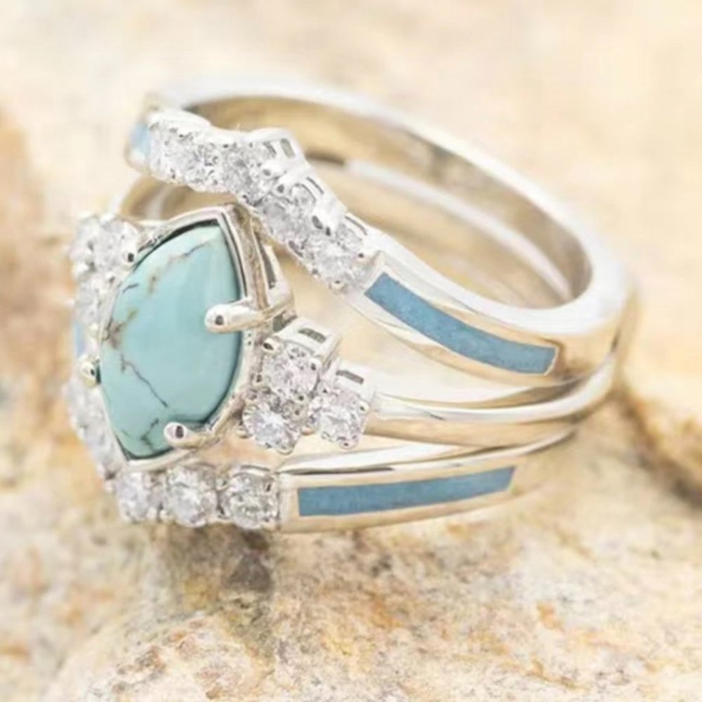 Turquoise Rings W/Delicate Moissanite 3 Pieces  Size 5
